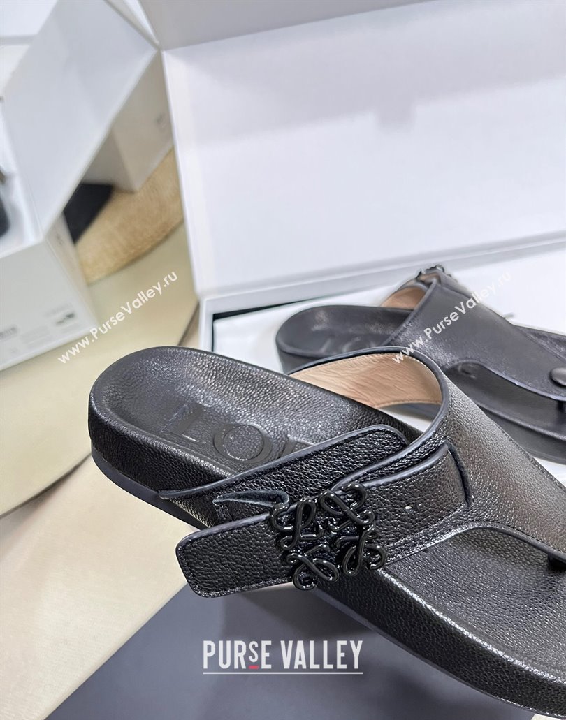 Loewe Ease toe post Women/Men sandals in goatskin Black 2024 (modeng-24040746)