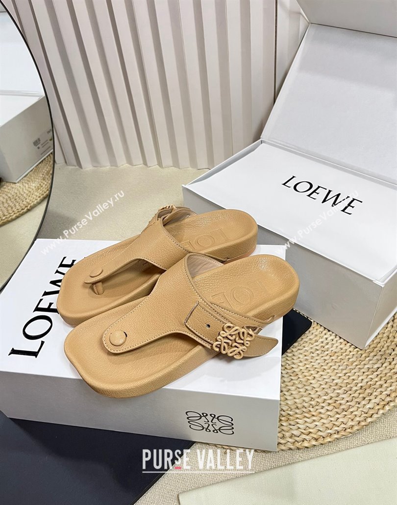 Loewe Ease toe post Women/Men sandals in goatskin Apricot 2024 (modeng-24040748)