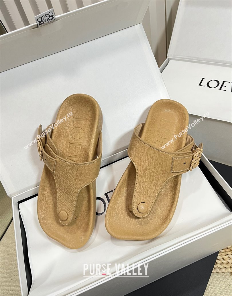 Loewe Ease toe post Women/Men sandals in goatskin Apricot 2024 (modeng-24040748)