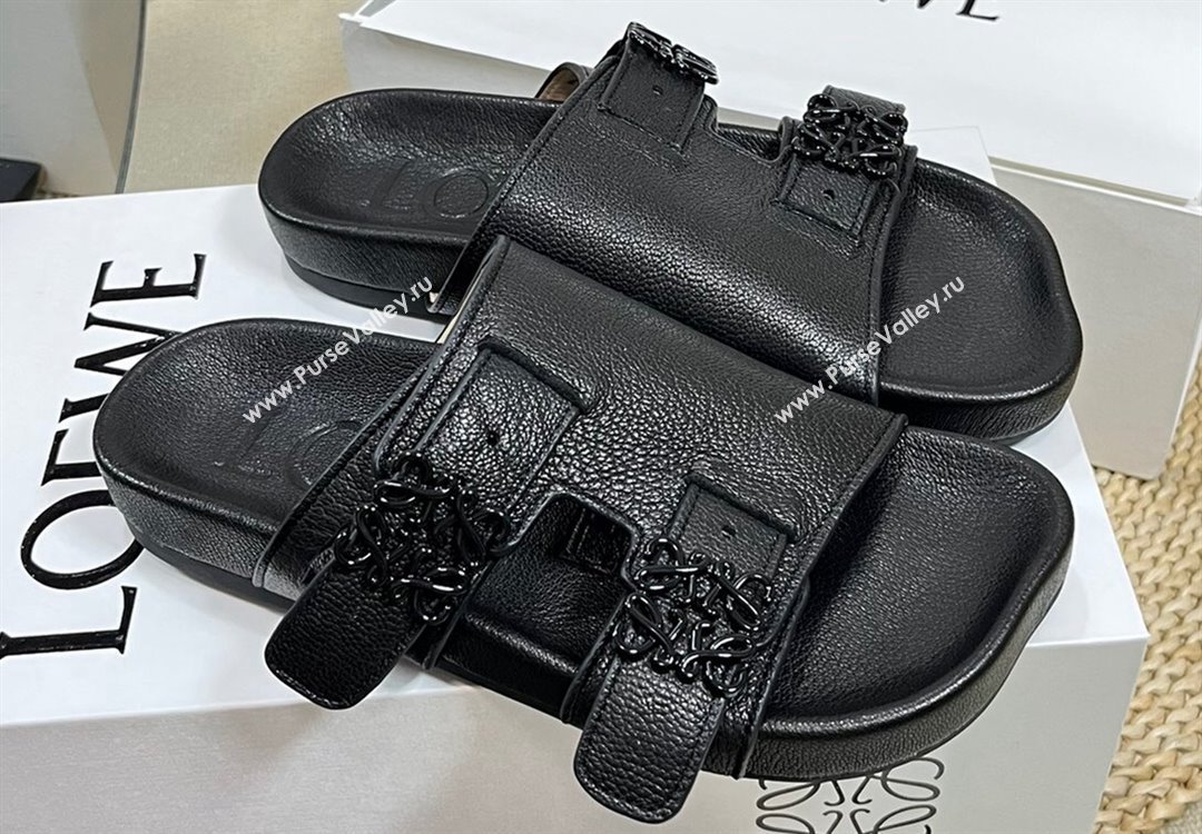 Loewe Ease Women/Men slides in goatskin Black 2024 (modeng-24040741)