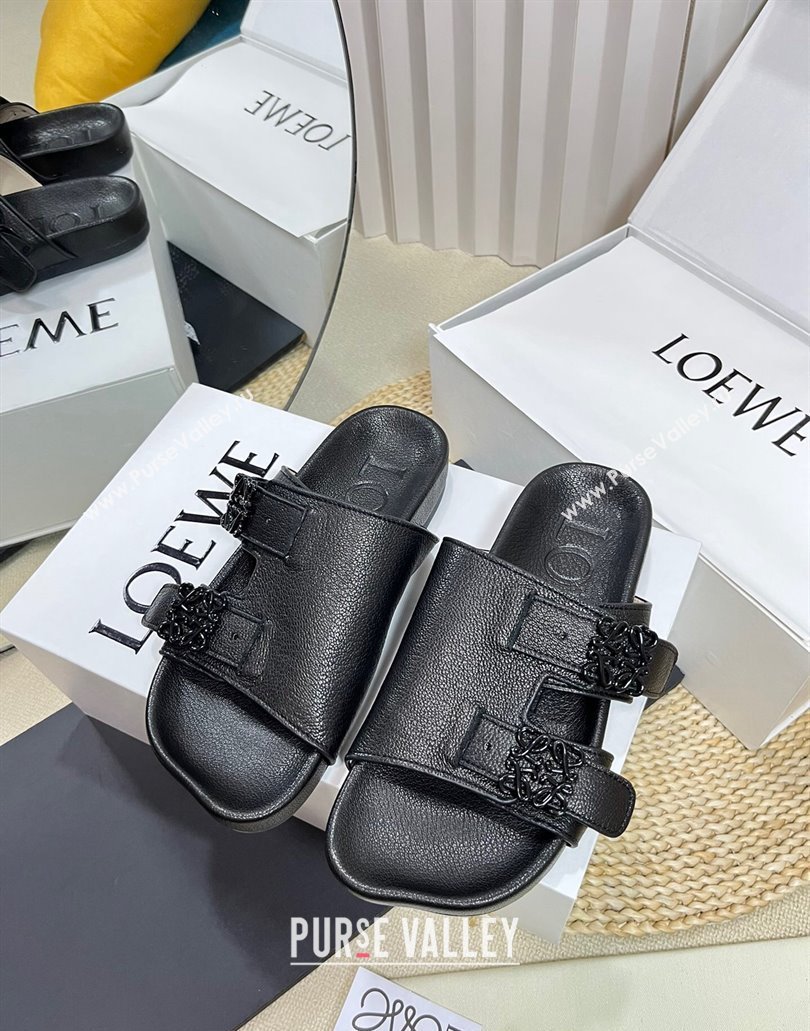 Loewe Ease Women/Men slides in goatskin Black 2024 (modeng-24040741)