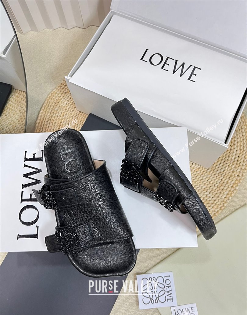 Loewe Ease Women/Men slides in goatskin Black 2024 (modeng-24040741)