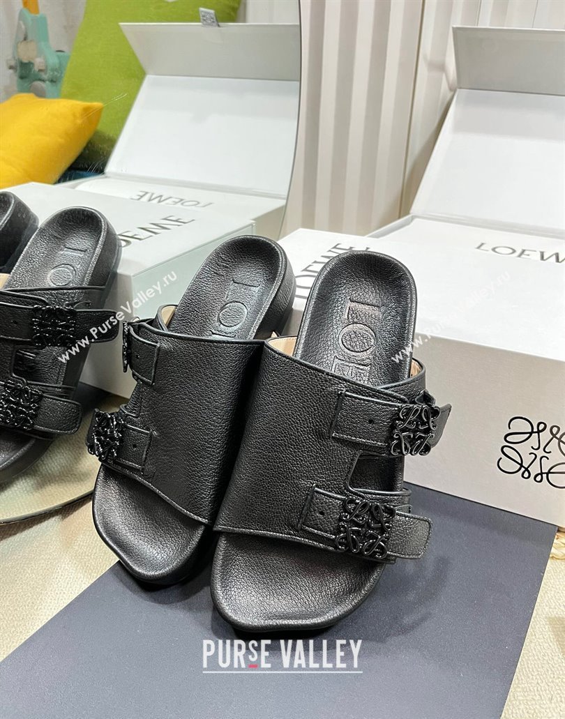 Loewe Ease Women/Men slides in goatskin Black 2024 (modeng-24040741)