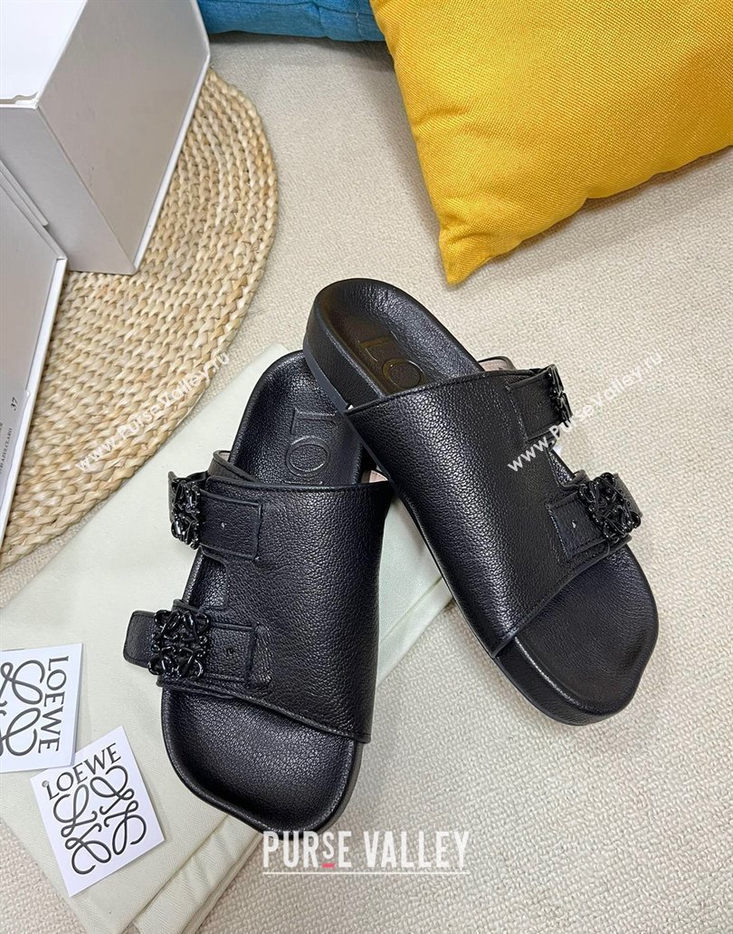 Loewe Ease Women/Men slides in goatskin Black 2024 (modeng-24040741)