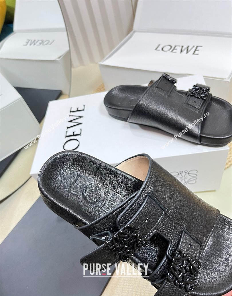 Loewe Ease Women/Men slides in goatskin Black 2024 (modeng-24040741)