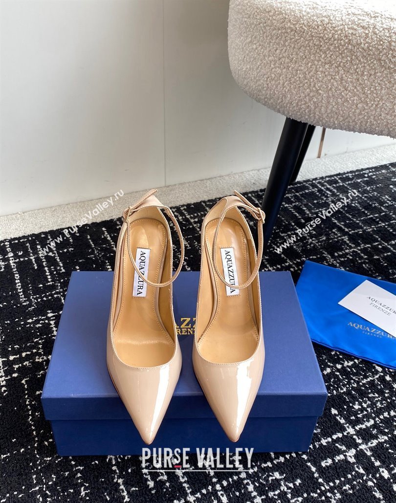 Aquazzura Heel 10cm Love Affair Pumps in Patent Leather Beige 2024 (jincheng-24040326)