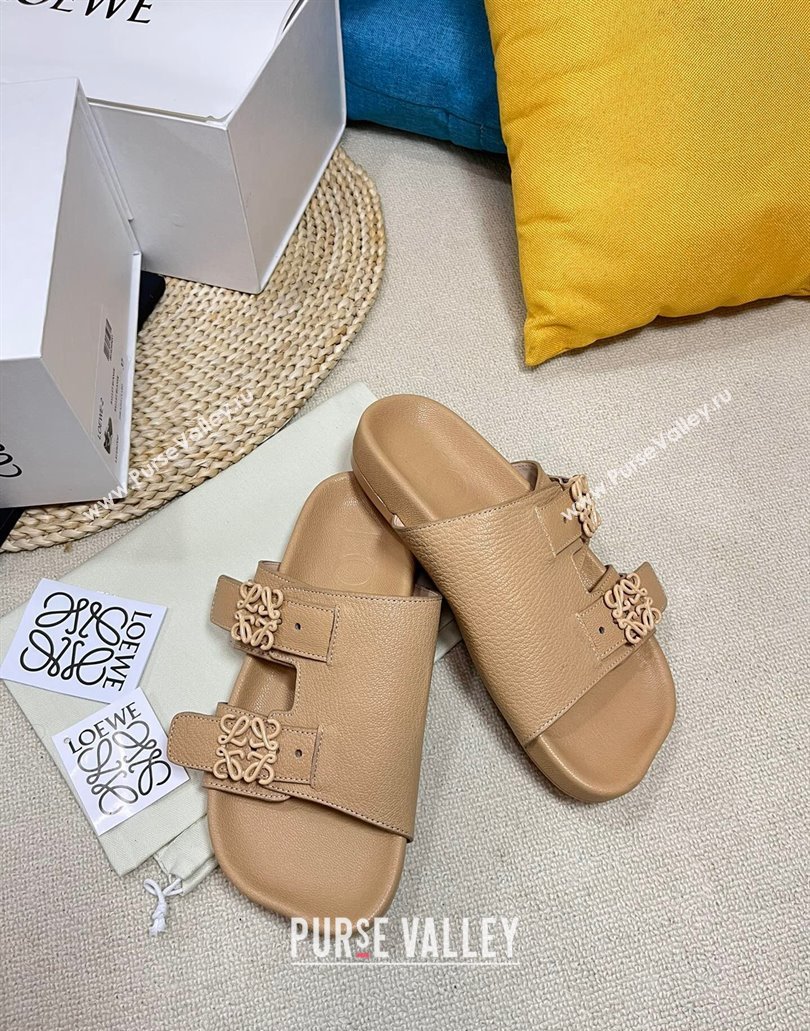 Loewe Ease Women/Men slides in goatskin Apricot 2024 (modeng-24040743)