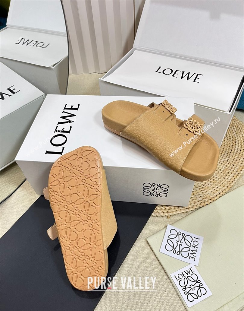 Loewe Ease Women/Men slides in goatskin Apricot 2024 (modeng-24040743)