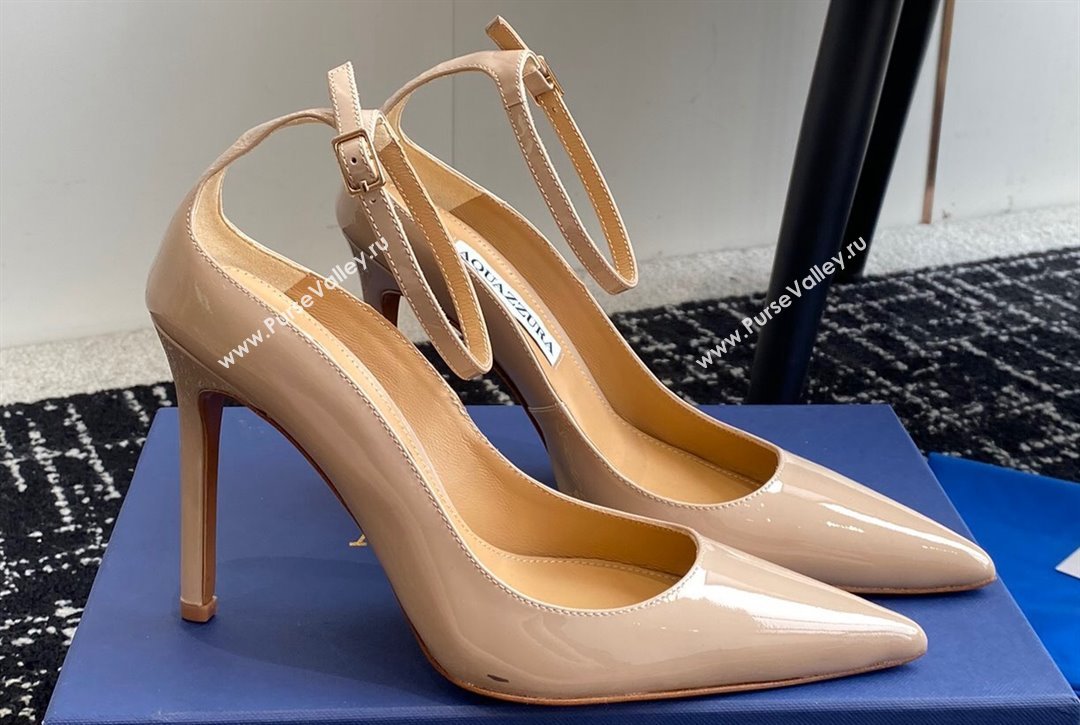 Aquazzura Heel 10cm Love Affair Pumps in Patent Leather Beige 2024 (jincheng-24040326)