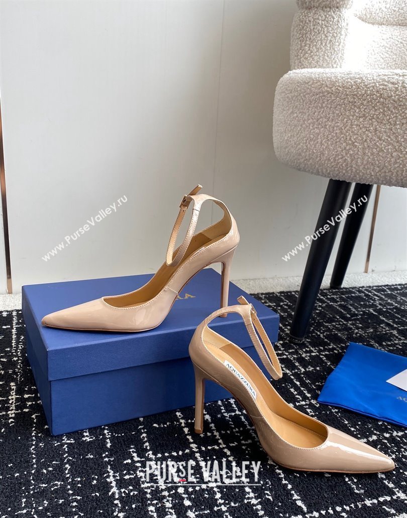 Aquazzura Heel 10cm Love Affair Pumps in Patent Leather Beige 2024 (jincheng-24040326)