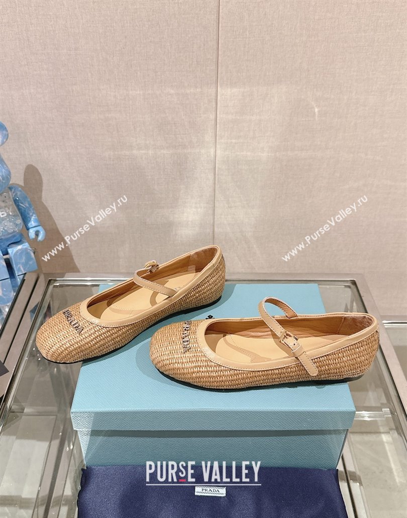 Prada Woven Raffia ballerinas with strap Beige 2024 (modeng-24040338)