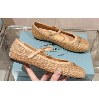 Prada Woven Raffia ballerinas with strap Beige 2024 (modeng-24040338)