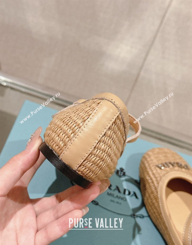 Prada Woven Raffia ballerinas with strap Beige 2024 (modeng-24040338)