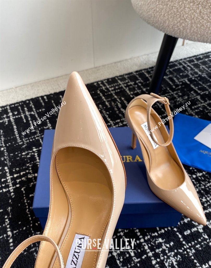 Aquazzura Heel 10cm Love Affair Pumps in Patent Leather Beige 2024 (jincheng-24040326)