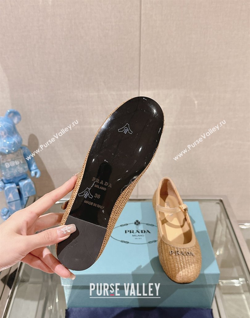 Prada Woven Raffia ballerinas with strap Beige 2024 (modeng-24040338)