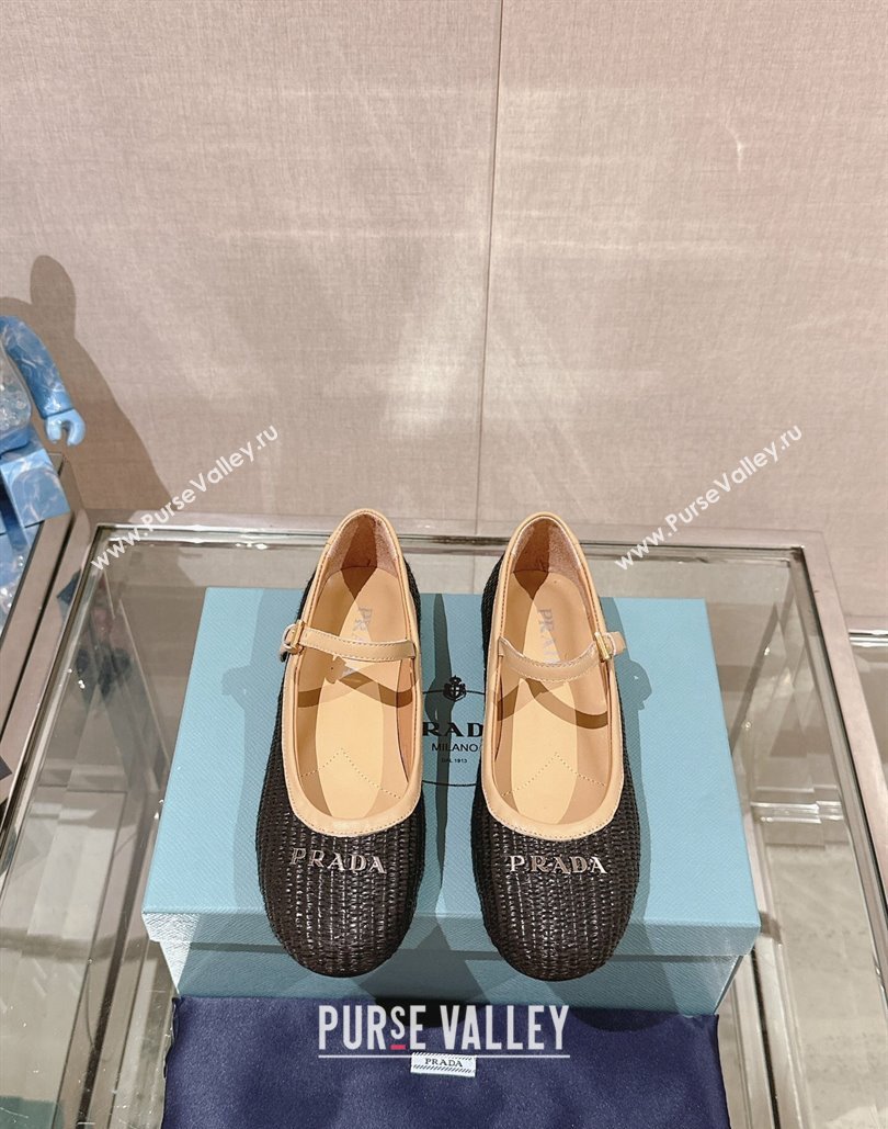 Prada Woven Raffia ballerinas with strap Black 2024 (modeng-24040336)