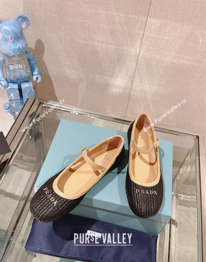 Prada Woven Raffia ballerinas with strap Black 2024 (modeng-24040336)