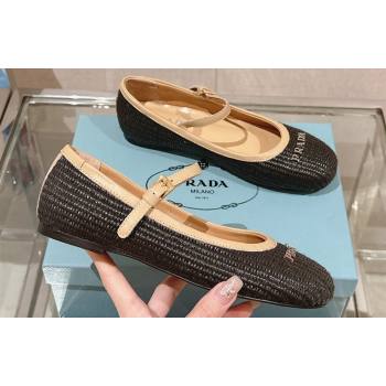 Prada Woven Raffia ballerinas with strap Black 2024 (modeng-24040336)