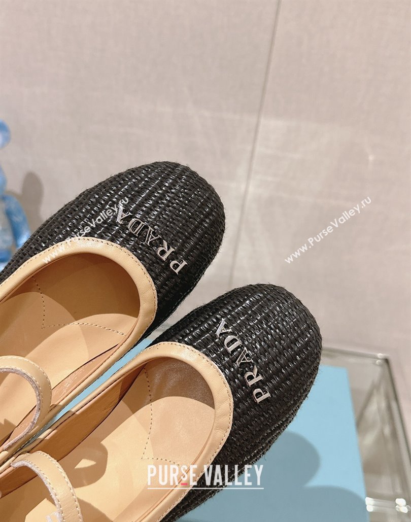 Prada Woven Raffia ballerinas with strap Black 2024 (modeng-24040336)