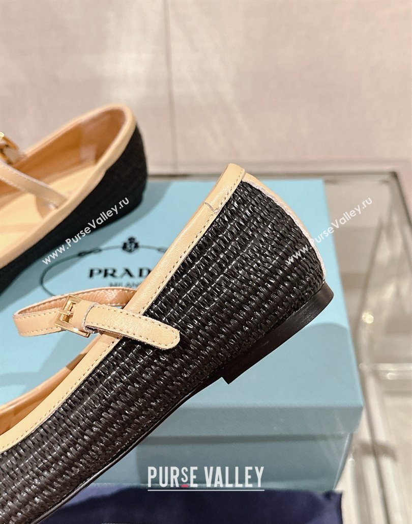 Prada Woven Raffia ballerinas with strap Black 2024 (modeng-24040336)