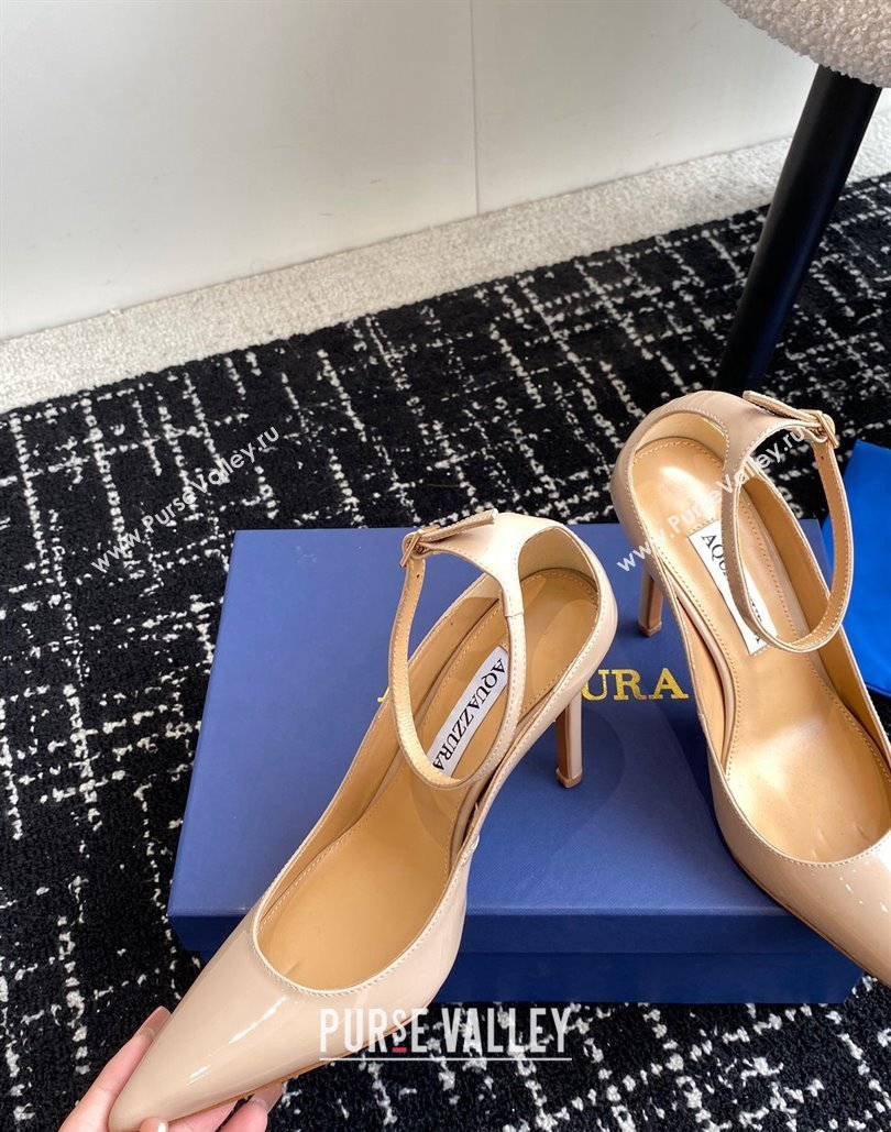 Aquazzura Heel 10cm Love Affair Pumps in Patent Leather Beige 2024 (jincheng-24040326)