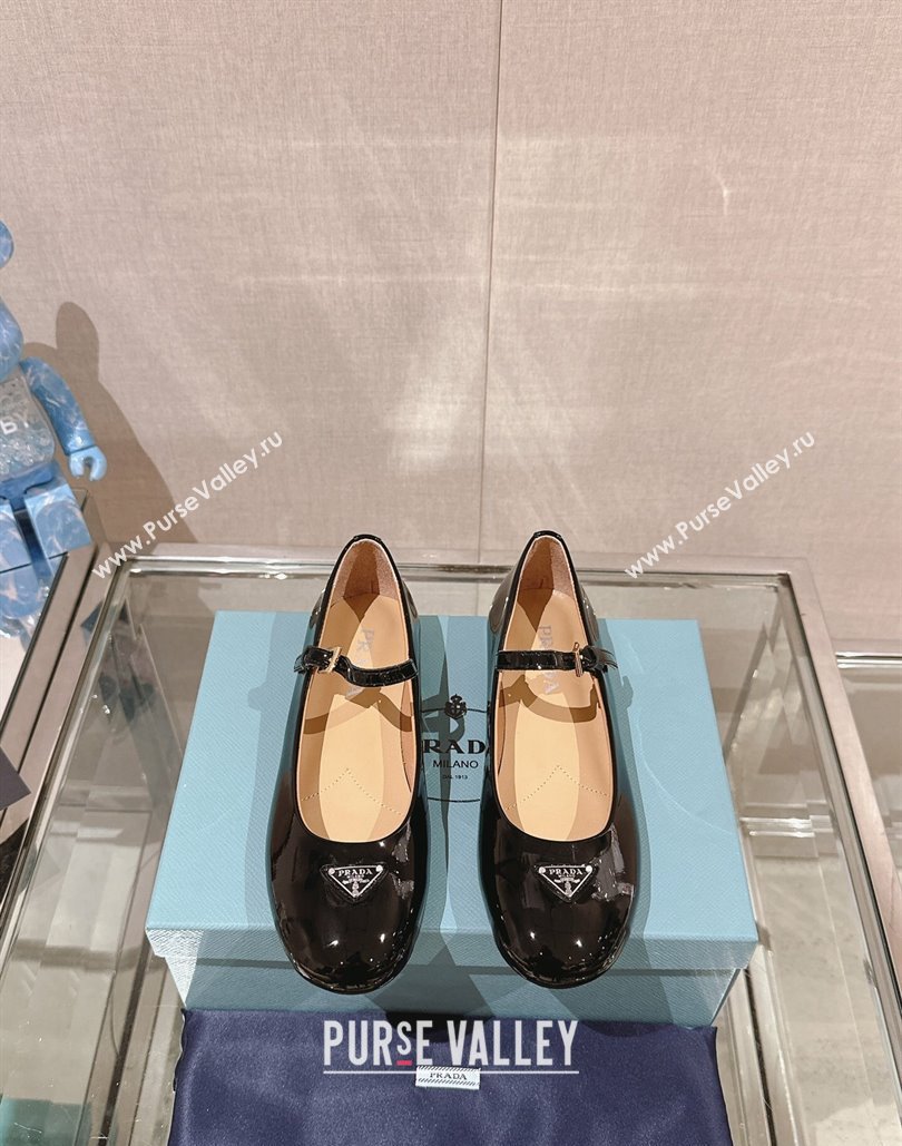 Prada Patent leather ballerinas with strap and logo-engraved metal buckle 1F567N Black 2024 (modeng-24040333)