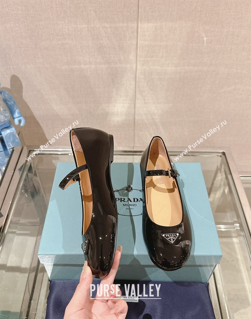 Prada Patent leather ballerinas with strap and logo-engraved metal buckle 1F567N Black 2024 (modeng-24040333)
