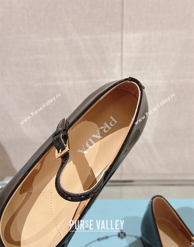 Prada Patent leather ballerinas with strap and logo-engraved metal buckle 1F567N Black 2024 (modeng-24040333)