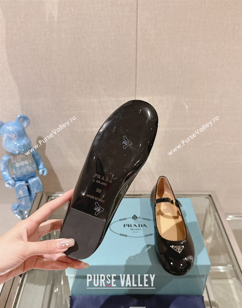 Prada Patent leather ballerinas with strap and logo-engraved metal buckle 1F567N Black 2024 (modeng-24040333)