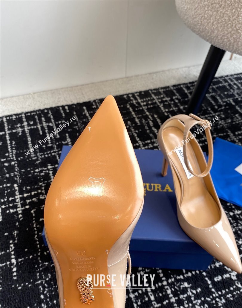 Aquazzura Heel 10cm Love Affair Pumps in Patent Leather Beige 2024 (jincheng-24040326)