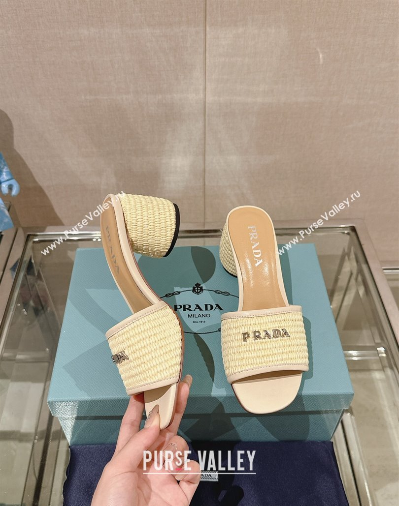 Prada Heel Woven Raffia Slide Sandals Creamy 2024 (modeng-24040340)