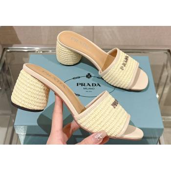 Prada Heel Woven Raffia Slide Sandals Creamy 2024 (modeng-24040340)