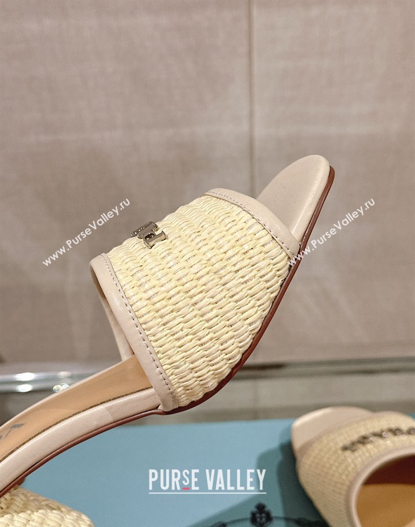 Prada Heel Woven Raffia Slide Sandals Creamy 2024 (modeng-24040340)