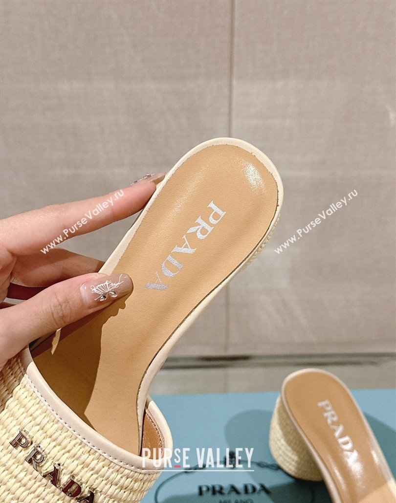 Prada Heel Woven Raffia Slide Sandals Creamy 2024 (modeng-24040340)