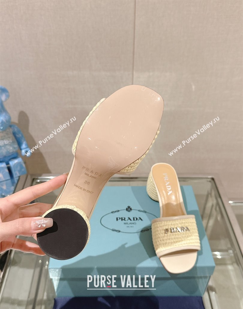 Prada Heel Woven Raffia Slide Sandals Creamy 2024 (modeng-24040340)