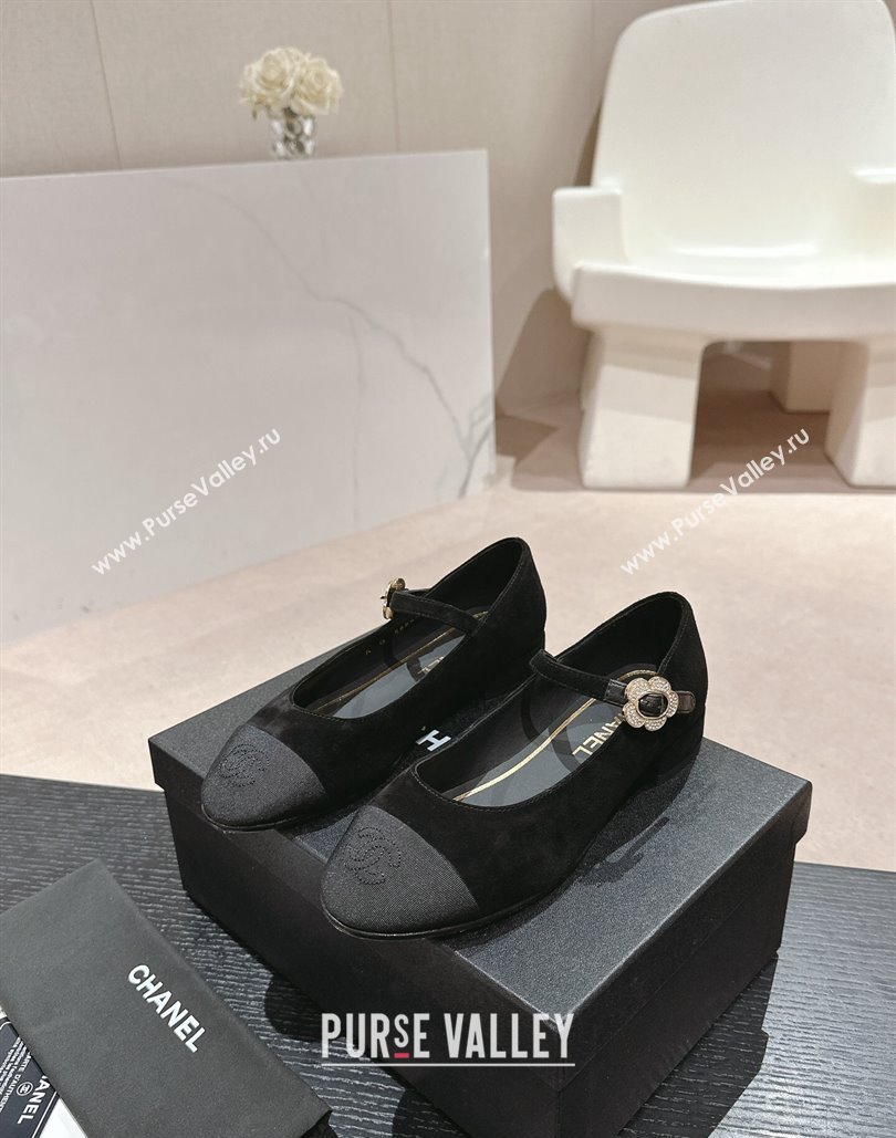 Chanel Mary Janes in Suede Leather and Grosgrain Black 2024 (modeng-24040301)