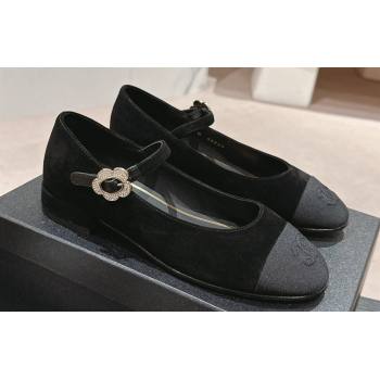 Chanel Mary Janes in Suede Leather and Grosgrain Black 2024 (modeng-24040301)