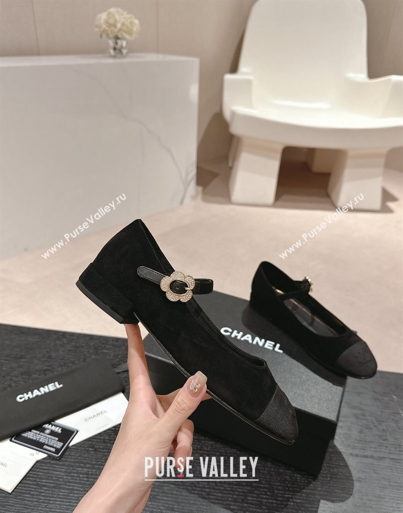 Chanel Mary Janes in Suede Leather and Grosgrain Black 2024 (modeng-24040301)