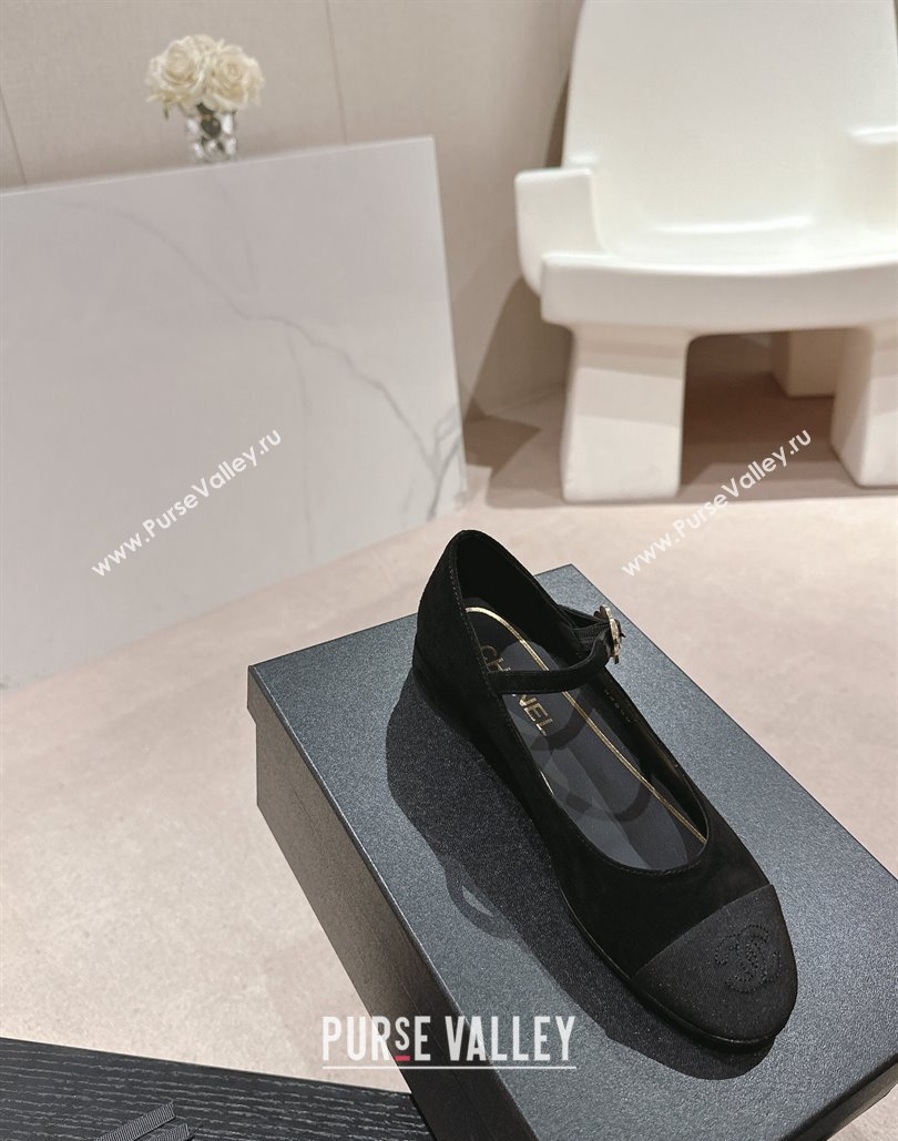 Chanel Mary Janes in Suede Leather and Grosgrain Black 2024 (modeng-24040301)