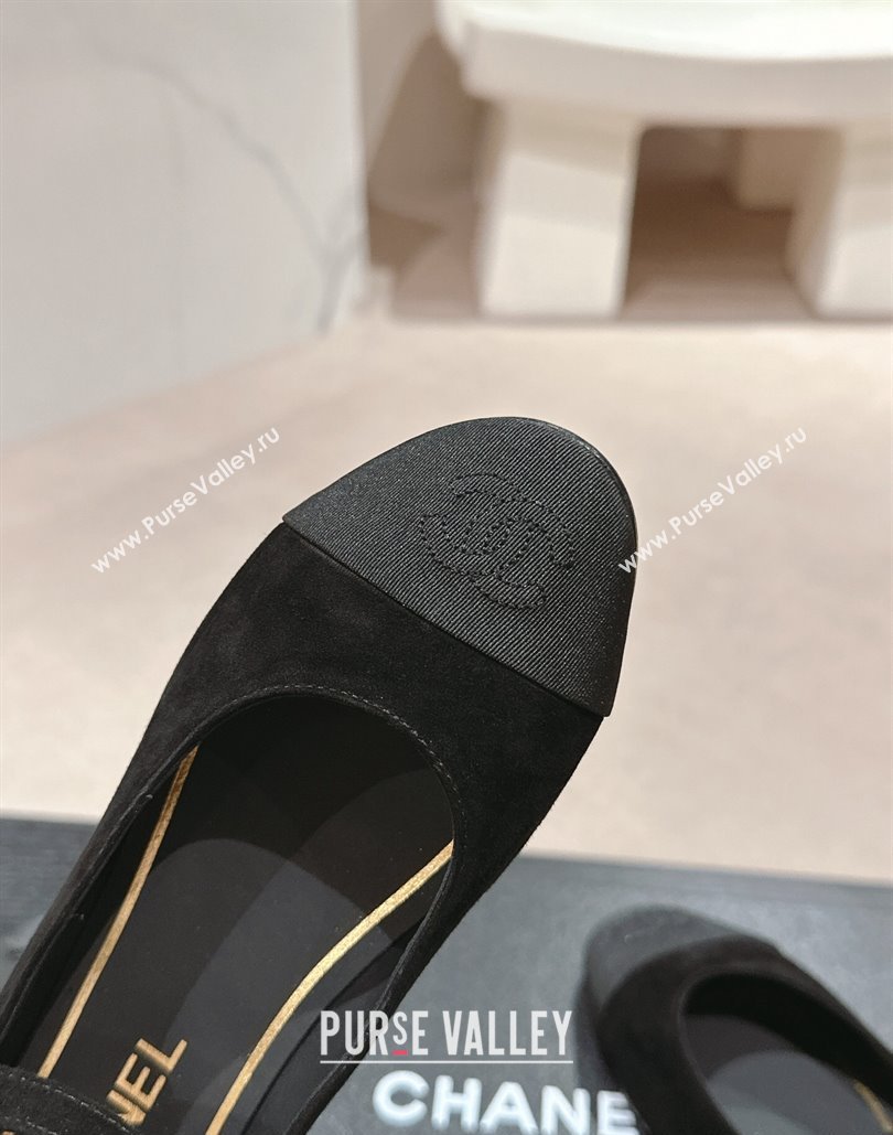 Chanel Mary Janes in Suede Leather and Grosgrain Black 2024 (modeng-24040301)