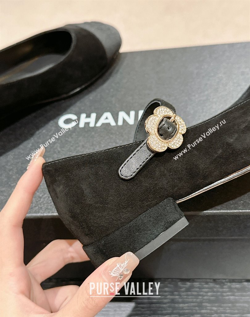 Chanel Mary Janes in Suede Leather and Grosgrain Black 2024 (modeng-24040301)
