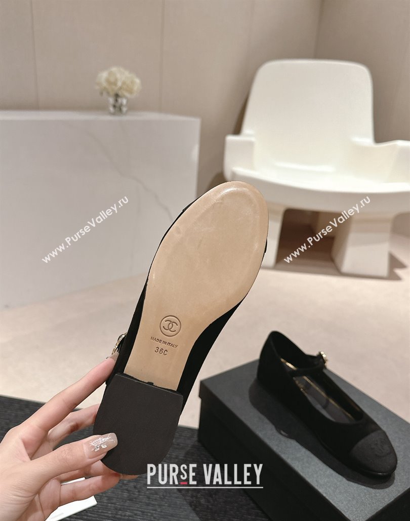 Chanel Mary Janes in Suede Leather and Grosgrain Black 2024 (modeng-24040301)