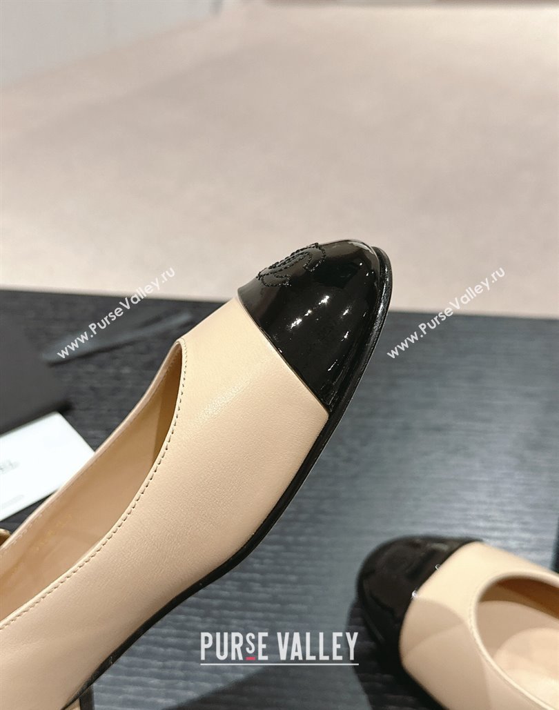 Chanel Mary Janes in Leather Beige and Patent Black 2024 (modeng-24040302)