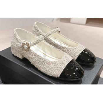 Chanel Mary Janes in Tweed Creamy and Patent Black 2024 (modeng-24040306)