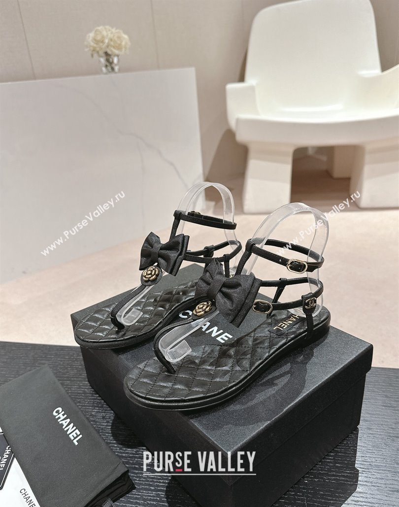 Chanel Grosgrain Thong Sandals with Bow G45535 Black 2024 (modeng-24040317)