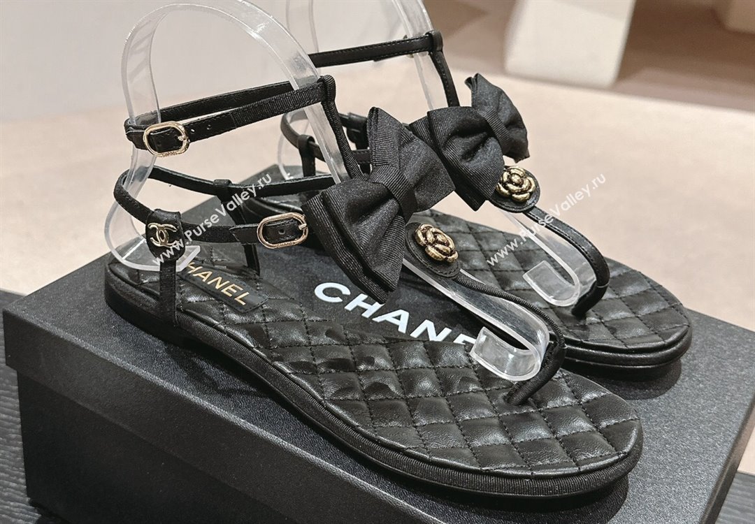 Chanel Grosgrain Thong Sandals with Bow G45535 Black 2024 (modeng-24040317)