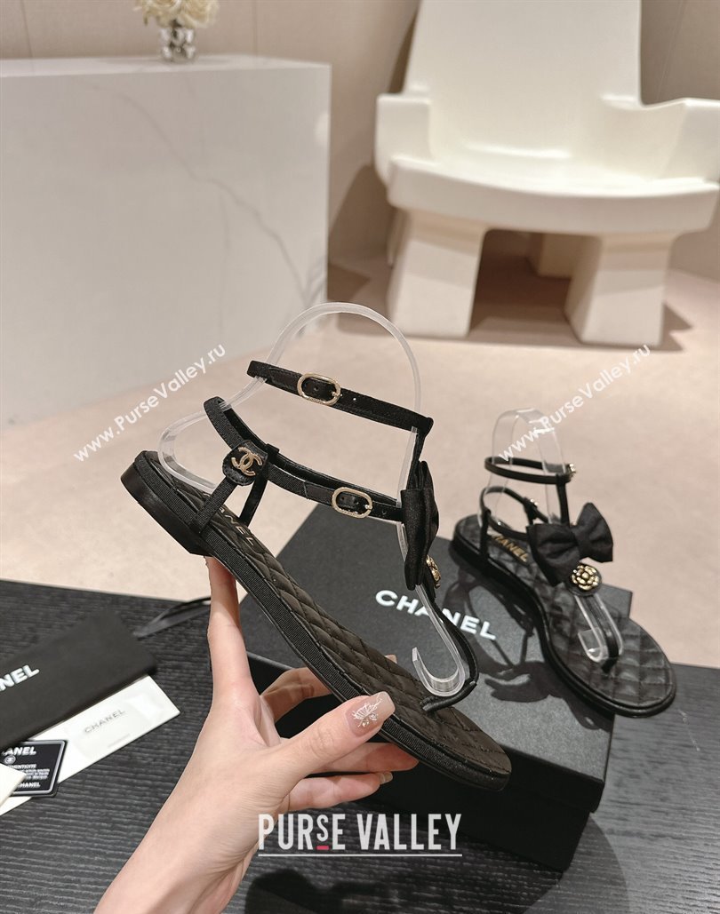 Chanel Grosgrain Thong Sandals with Bow G45535 Black 2024 (modeng-24040317)