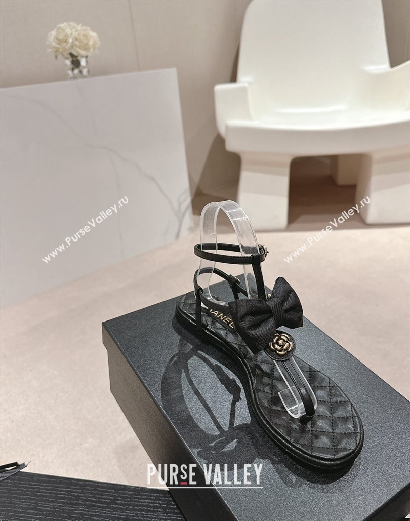 Chanel Grosgrain Thong Sandals with Bow G45535 Black 2024 (modeng-24040317)