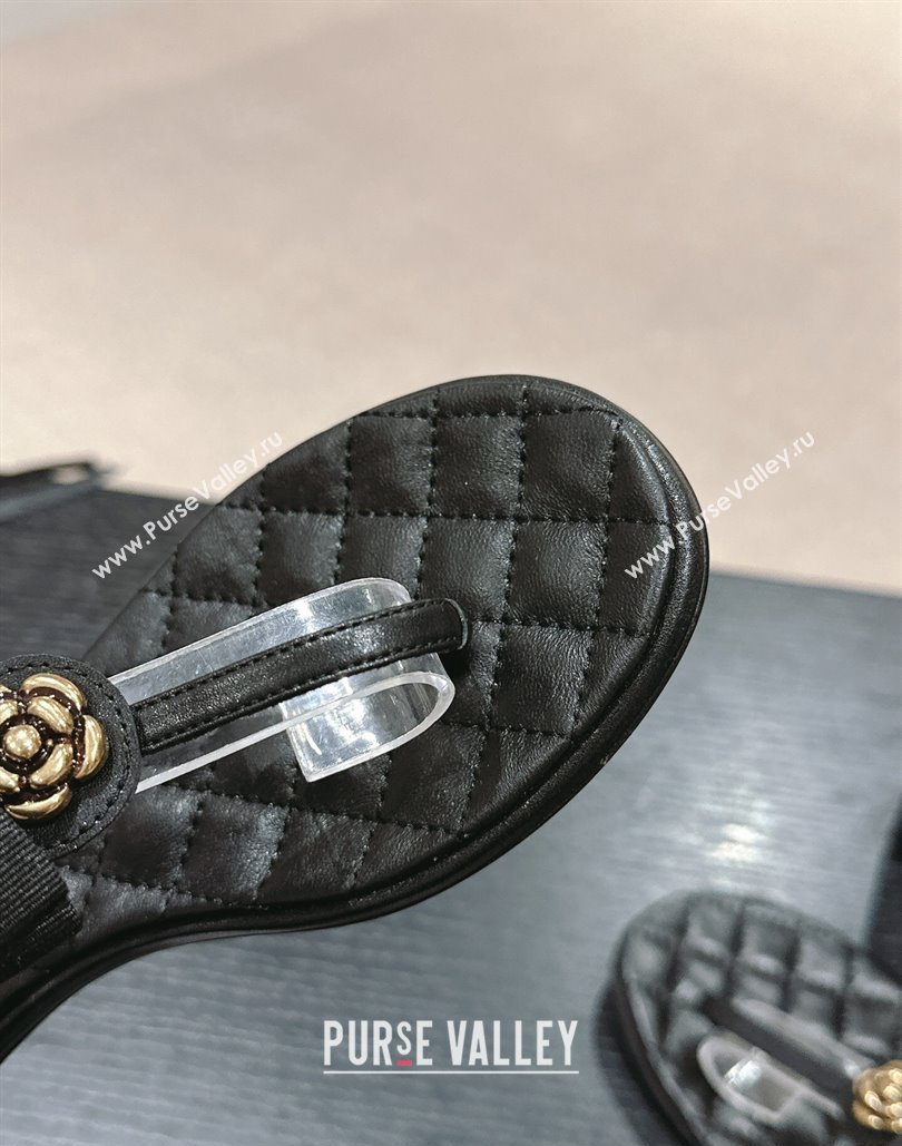 Chanel Grosgrain Thong Sandals with Bow G45535 Black 2024 (modeng-24040317)