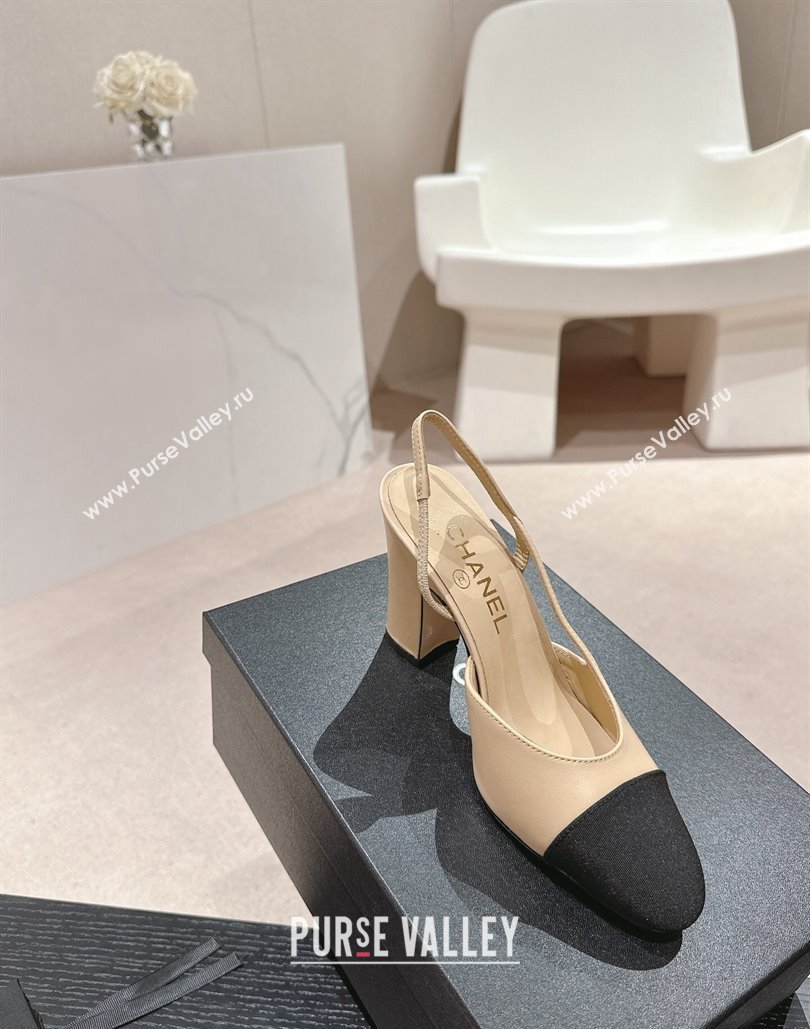 Chanel Heel 9cm Lambskin Grosgrain Slingbacks G45509 Beige 2024 (modeng-24040332)